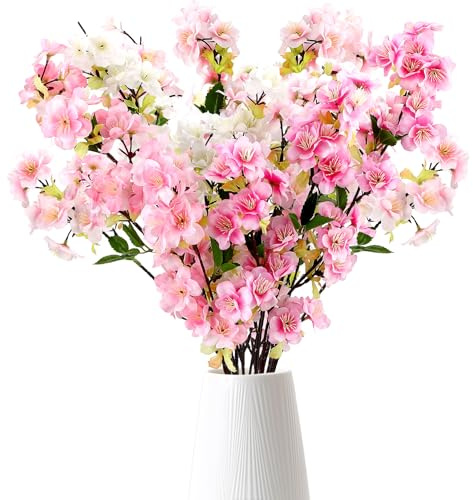 zavehony Cerezo Artificial, Ramos De Flores Artificiales, Ramas De Flores Cerezo, Mixed Colours, 4 Piezas, para Decorativas Hogar, Jarrón, Bodas, Mesa, Fiesta, Primavera
