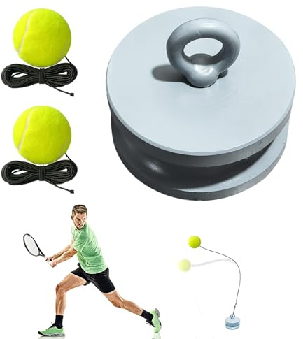 Set da Tennis, Attrezzatura per Allenamento Tennis da Esterno con Base in Metallo da 1,2 kg E 2 Palline Rimbalzanti Set da Tennis per Allenamento Individuale per Uomini Donne E Adulti Principianti