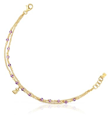 TOUS Pulsera para Mujer con Baño de Oro 18 Kt sobre Plata de Primera Ley y Amatista, Colección Bold Bear