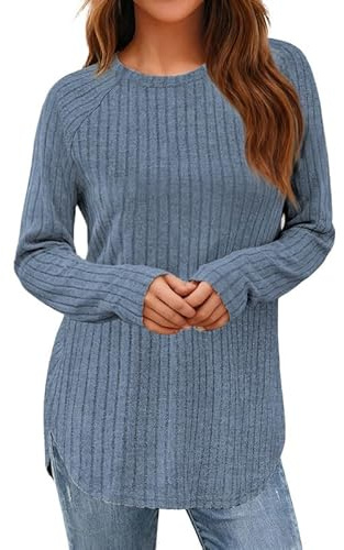 Sukiglam Pull Femme Automne Hiver Manches Longues Col Rond Pullover Chic et Elegant Décontractée Top Tricot Côtelé Slim Fit Pulls Tunique Chaud Confortable Haut Léger Sweatshirt Mode Sweat