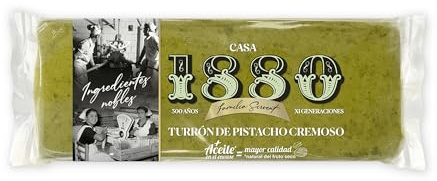 1880 Turrón de Pistacho Cremoso – Calidad Suprema – Tableta 230 g | Elaborado con almendra seleccionada, hecho en España, ideal para regalar, para compartir o como capricho, dulce navideño