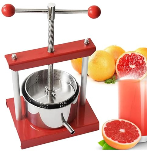 Rostfritt stål fruktvinpress, manuell juicemaskin, cider äpplen druvtinktur grönsaker honung olivolja tillverkningspress, fruktciderkvarn pressmaskin med en filterpåse 6L/1.6Gal