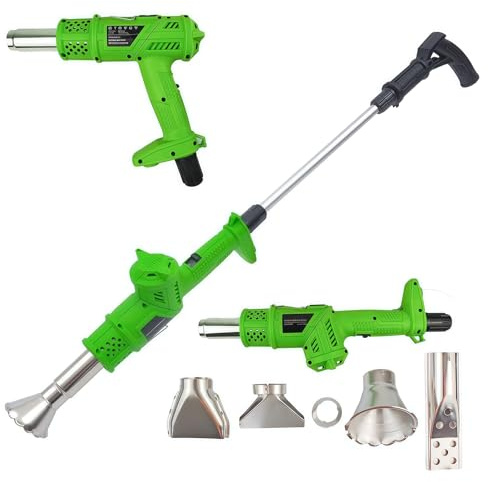 RVUEM Quemador de Malezas Eléctrico 3 en 1-1500W Eliminador de Malezas de Jardín - Pistola de Calor con Temperatura Ajustable y Boquillas de Repuesto para Deshierbe con Llama, Derretimiento Hielo