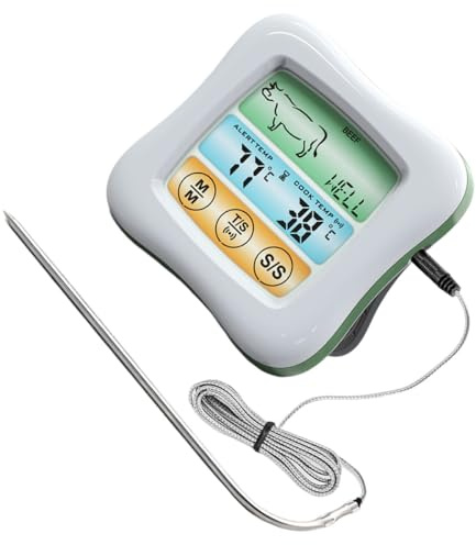 SHINEOFI Termometro Digitale per Alimenti Touchscreen Colorato Sonda per Carne per Barbecue Domestico Timer Integrato per Cucina Precisione Alta e Materiali Resistenti per Grigliate e