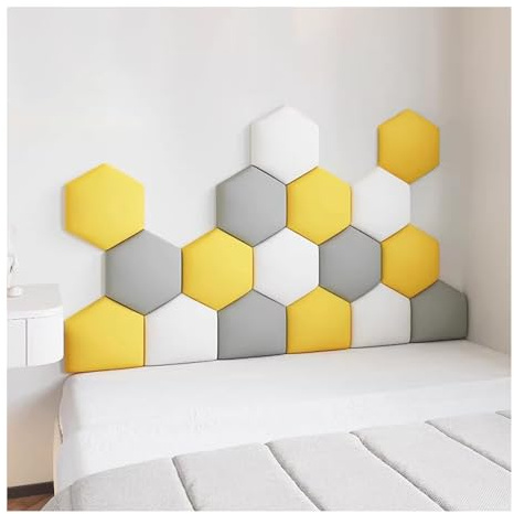 Wzmazingly 3D Wandpaneele Polsterpaneel, Selbstklebend, Anti-Kollisions Hexagon Bett Kopfteil Wandkissen, Für Schlafzimmer Und Wanddekoration(G,180x105cm)