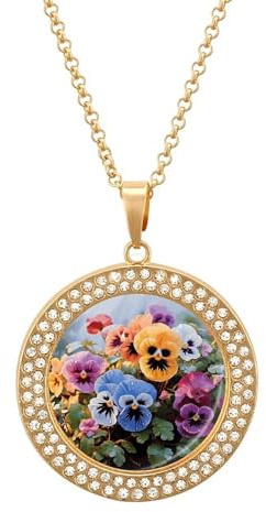 VstaDank Pansy Flower Pendant Necklace Cute Delicate Disc Neck Lace Alloy Choker Pendant Gift Women Fashion Crystal Diamond Jewelry Party Dating Christmas Anniversary, One size, Metal, Stone
