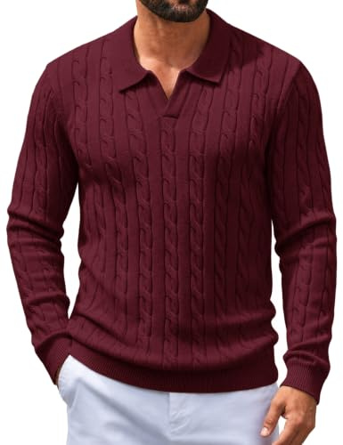 COOFANDY Mens Jumper Polo Jumpers Long Sleeve Polo Shirts | Poloshirts, Sweater, Cable Knit, V Neck, Casual, Warm, Basic, Regular Fit, Golf