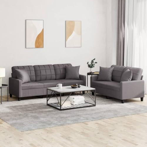 Sinkzol 2-TLG. Hörnsoffa med kudde, grått, konstläder, 3-sitsig och 2-sitsig soffa, vardagsrum med förvaringsutrymme, lounge för vardagsrum och gästrum