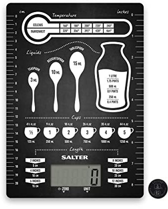 Salter 1171 CNDR bilancia da cucina digitale di precisione Premium con tavolo di conversione, capacità massima 5 kg, piattaforma in vetro ultrasottile, include guide di misurazione e diagrammi