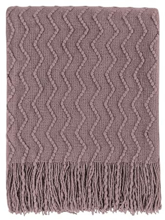 BOURINA Jeté de canapé texturé uni doux en tricot, couverture décorative, lavande, 127 x 152 cm