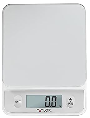 Taylor Glass Top Food Scale with Touch Controls, 11 lb Capacity, Sleek Silver Design, Accurate and Easy-to-Use Scale for Cooking and Baking