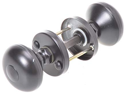 Aqbau Pomello per porta con rosetta, rotondo, in due pezzi, nero, maniglia rotonda per porte interne ed esterne, in alluminio verniciato a polvere, set completo di pomelli per porta con bulloni e viti