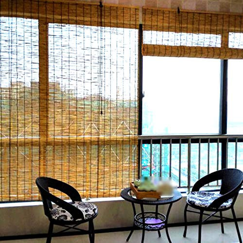 kufu01 Trennwand Sichtschutzgras Bambusrollo,Verdunklungs Strohjalousien,Sonnenjalousien Bambusvorhang,Natürlicher Schilf Vorhang mit Lifter,für Restaurants,Pavillons,Balkon (70x100cm/28x39in)