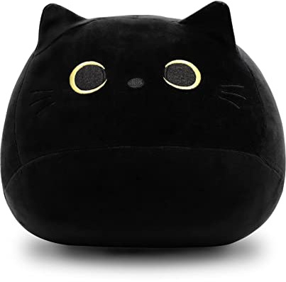 Pochita 3D Black Cat Plush Stuffed Animal Toy Pillow, Fat Plushie, Kawaii Pillows Cat Shape Design Lumbar Back Cushion Decoration