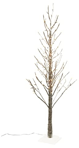 BOP Albero Di Natale Slim Innevato Con Luci Incorporate Afrodite 150 Cm | Albero Luminoso Minimal, Led a Luce Calda | Albero Di Natale Illuminato, Rami Effetto Legno Naturale | 186 LED Bianco Caldo