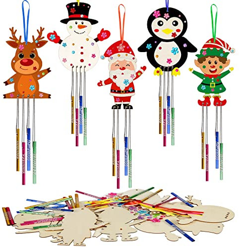 WEDNOK 10 Piezas de Campanas de Viento para Manualidades Navideñas para niños Decoraciones Navideñas de Madera para decoración Invierno Fiesta de Navidad niña niño