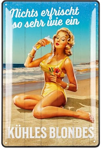 LANOLU Retro Blechschild Bier nichts erfrischt so sehr wie ein kühles Blondes lustige Schilder mit Sprüchen, Bar Dekoration für Partykeller, Kneipen- Geschenkidee Papa zum Vatertag 20x30cm
