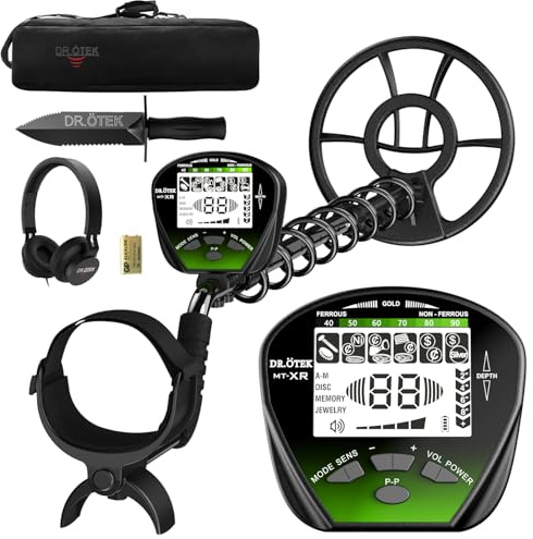 DR.ÖTEK Detector de Metales para Adultos Profesional, Portatil Detector, Modo de Pinpoint y de Memoria Exclusivo, Mayor Precisión, Bobina Impermeable IP68, Pantalla LCD, Chip DSP Avanzado, Verde