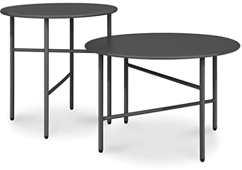 bomoe 2er Set Beistelltisch Outdoor Gartentisch Rund Kratzfeste Oberfläche - Stabiler Wohnzimmer Couchtisch Leicht In- & Outdoor Balkon Tisch Terrasse - Schwarz Nachttisch Bett Schlafzimmer Finn