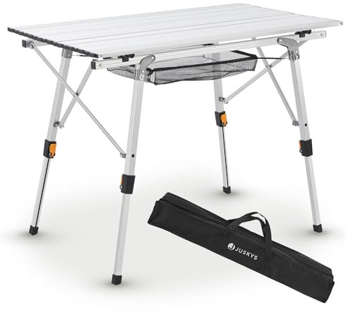 Juskys Campingtisch Picco - Aluminium Tisch 90 x 52 cm leicht, klappbar, höhenverstellbar - Camping, Garten - Outdoor Klapptisch - Gartentisch Silber