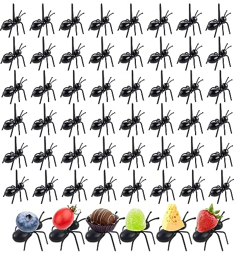 MUYAPAY Fourmi Fourchette à Fruits,48 Pièce Cure-Dents Animaux Fourmi Cure-Dents Fourmis en Plastique Ensemble Fourchette à Fruits Fourmi, pour les Collations, les Fruits, les Desserts, les Gâteaux