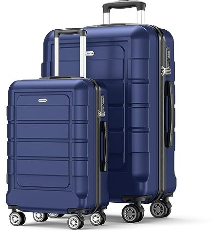 SHOWKOO Kofferset 2 Teilig Hartschale Leicht ABS+PC Erweiterbar Reisekoffer Haltbar Trolley Handgepäck Sets mit TSA Schloss und 4 Rollen (M XL -Blau)