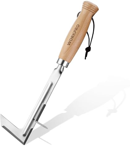 WORKPRO Crack Weeder, 12 Stainless Steel Crevice Weeding Tool with Beech Wood Handle, L-Shaped Side-Walk Weed Puller Spatula, for Garden Lawn Yard Patio Terrace Paving Moss, Small Gardening Tool