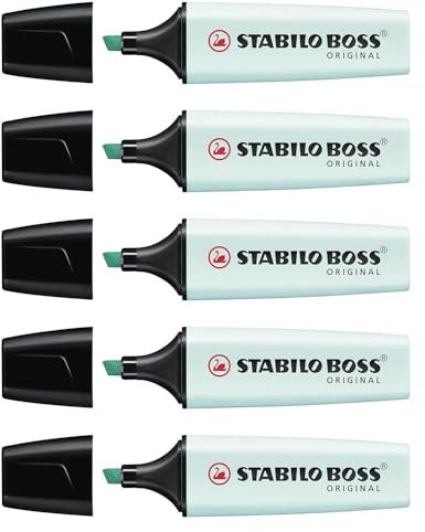STABILO Confezione da 5 evidenziatori BOSS ORIGINAL pastello punta smussata 2-5 mm turchese pastello