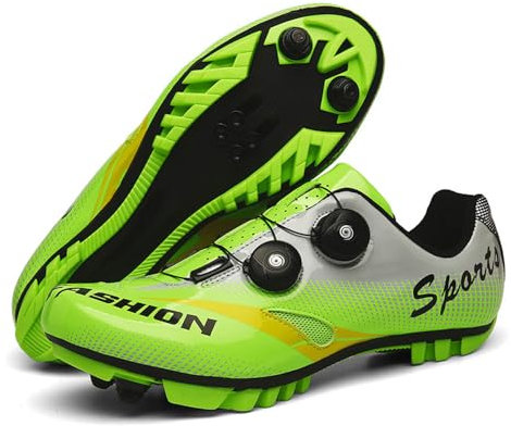 Treer Fahrradschuhe Herren Damen Mountain Bikes Schuhe, Rennradschuhe mit Cleats SPD Schuhe Rennrad Schuh Kompatibel Outdoor Radschuhe Fahrrad Indoor Spin, Herbst Neu, 44EU Grün