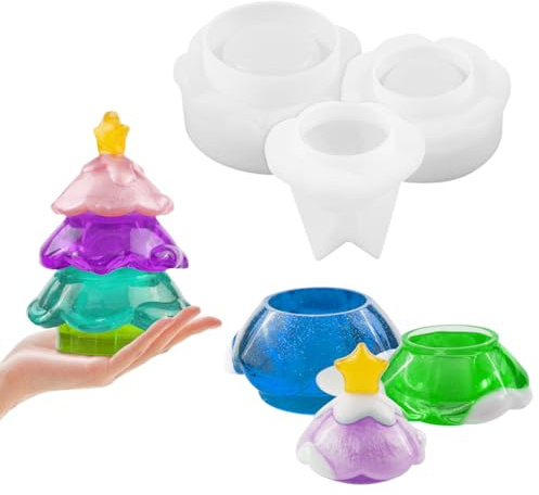 Christmas Tree Jar Silicone Moulds, Resin Jar Mold with Lid, Christmas Resin Mold Epoxy Casting Molds DIY Trinket Jar Candle Jewellery Candy Container, Resin Craft Gifts Home Decor