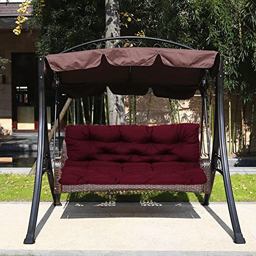 Wasserabweisende Ersatzpolster für Gartenmöbel, Hängematte, Hollywoodschaukel, Bankkissen, 2- und 3-Sitzer, waschbare Ersatz-Pads mit Gurten und Rückenlehne, Dunkelrot