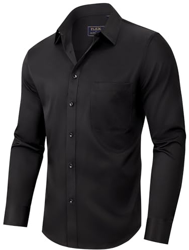 siliteelon Hemd Schwarz Herren Langarm Bügelfrei Stretch Freizeithemd Formell Businesshemd Regular Fit Anzughemd mit Tasche,3XL