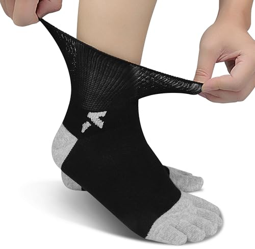 KWUKOTY Diabetiker Zehensocken mit gepolsterter Sohle, Kammgarn-Baumwolle, für Alltag & Sport, Herren & Damen Größe 42-45, 4er-Pack
