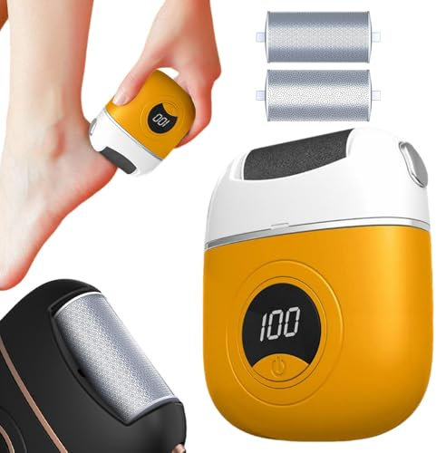 Hornhautentferner Elektrisch, Hornhaut Entfernen Fuß, Pediküre Set Fußpflege Elektrisch, Hornhaut Entfernen mit 2 Fuß Rollen, Flüssigkristallanzeige, Arbeitslicht, Wiederaufladbar (Orange)