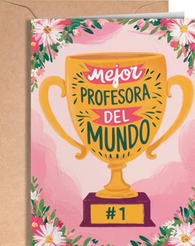 Tarjeta de Agradecimiento para Profesores - Tarjeta Felicitacion Profesora Guardería, Infantil, Primaria Fin de Curso - Regalos Despedida Profe, Seño, Maestra - Postal para Profes - Mejor EU 53