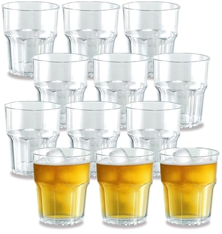 Henrrida 16 PCS Clear Hard Plastic Cups 8.79 Oz Reusable Cocktail Glasses Stackable 260ml, Party,Wedding,Barbecue Suitable for Various Occasions