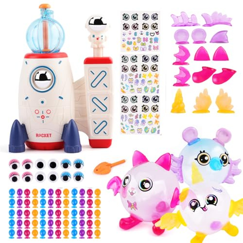 nicknack DIY Magic Sticky Balloon Kit for Kids, 195pcs Upgraded Nano Tape Bubble Kit with Rocket Power Machine, Make Your Own Magic Squishy Bubble Set, Craft Kit Gift for Boys Girls Ages 3-12