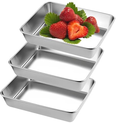 Alleshelfer Lot de 3 plats à paner en acier inoxydable - 25 x 19 x 5 cm - Plaque de cuisson rectangulaire - Pour poisson, viande et légumes