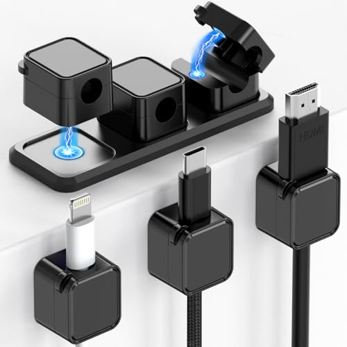MeyoungFit 6 Stück Kabelhalter Selbstklebend, Kabel Organizer Magnetisch Kabelmanagement Kabelclips, Kabelhalterung Cable Holder für Schreibtisch, Nachttisch, Ladekabeln, Schwarz