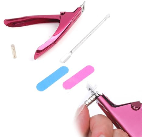 Tagliaunghie per Unghie in Gel, Set Completo per Manicure Taglia Tips, Spingicuticole, 10 Magneti Regolabili, Lime per Unghie Doppio Lato, Strumento per Saloni e Uso Domestico, Rosa