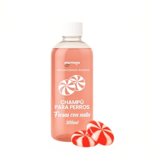 PLANTAWA Champú para Perros Fresas con Nata 300 ml | Hidratación Profunda y Brillo | Desenreda con Facilidad | Aroma Dulce y Duradero | pH Neutro | Apto para Pelo Largo, Rizado o Sensible