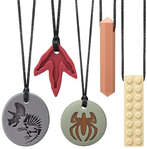 CLDY Collier sensoriel à mâcher pour l'autisme et le TDAH – Lot de 5 jouets à mâcher en silicone de qualité alimentaire pour enfants, anneau de dentition buccal sans BPA pour garçons et filles