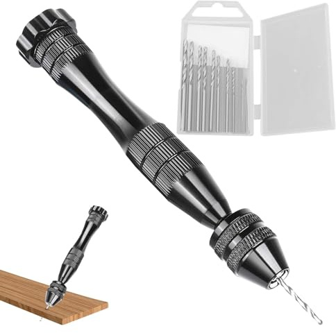 11 Pcs Hand Drill Bit Set, Mini Pin Vise with 10 Pcs Steel Drill Bits (0.8-3mm), Mini Drill for Crafts for Drilling Holes in Resin Epoxy Clay Wood, Jewellery Making, Model Making (Black)