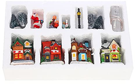 Village lumineux de la collection Village d'hiver de Noël animé Scène de Noël avec lumières LED Cadeaux pour enfants Personnes Ensemble d'arbres Accessoires
