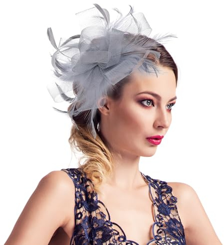 Clip Fascinator in Rete – Elegante Accessorio per Capelli con Clip per Donna, Fascinator per Matrimoni e Occasioni Speciali, Copricapo Accessori Donna (Grigio)