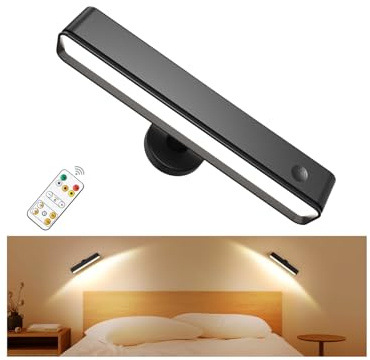 LED Wandleuchte Innen Akku ohne Bohren, Wandleuchte ohne Stromanschluss 6000mAh, Wandlampe Akku Schlafzimmer, Leselampe, 360° Drehbare, 3 Farben, Dimmbar, Touch, Fernbedienung, Kabellose Wandleuchten