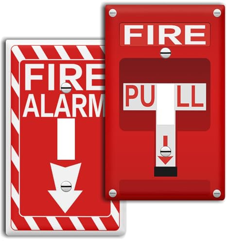 Fire Alarm Light Switch Cover Plate Decorative Wall Plates 1 Gang Single Toggle Firefighter Gifts Walls Plate Lightswitch Cover Electrical Switchplate Fire Alarm Emergency Wall Decor, 2 Pack