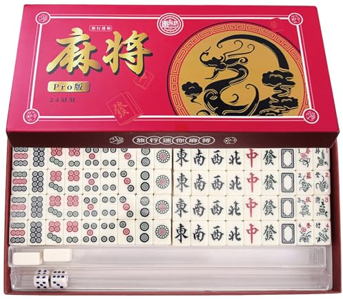 GYHWOFUL Mini Mahjong Set 24 mm - Gioco da tavolo portatile cinese Mahjong con 144 piastrelle, con 2 cubi, gioco di famiglia perfetto per casa o in viaggio