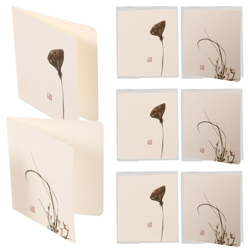Cabilock 24 pièces Cartes de Vœux Chinoises Traditionnelles avec Enveloppes Style Classique Lotus et Fleurs élégantes Cartes Vierges pour Bénédictions et Remerciements pour Fêtes et Nouvel