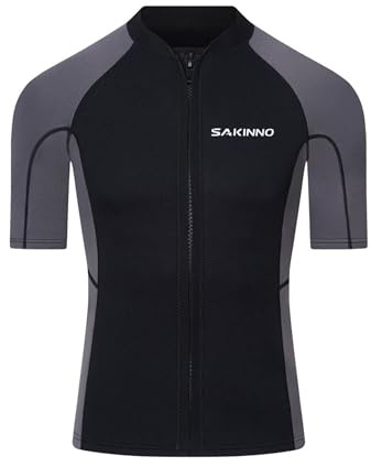 Runhomal Men 2mm Neoprene Diving Wetsuit Tops Short Sleeve Zipper Stretchy Swim Shirt for Surfing Snorkeling Scuba Grey 3XL